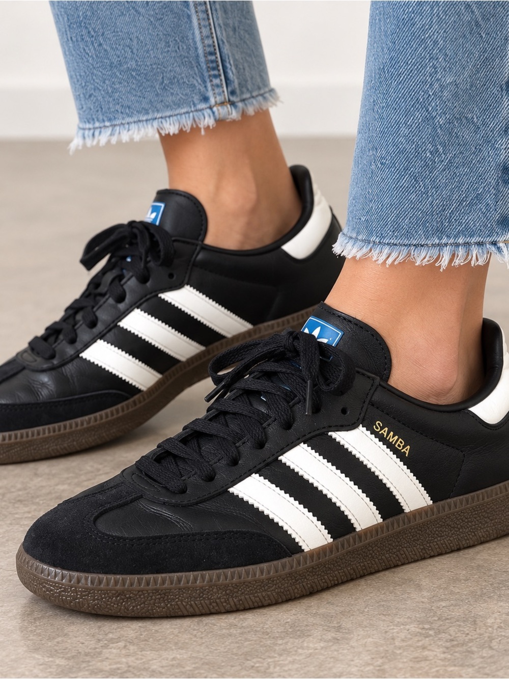adidas Samba Black White Leather & Suede Athletic Sneakers